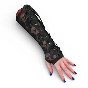 tripp nyc black floral lace elbow length glove